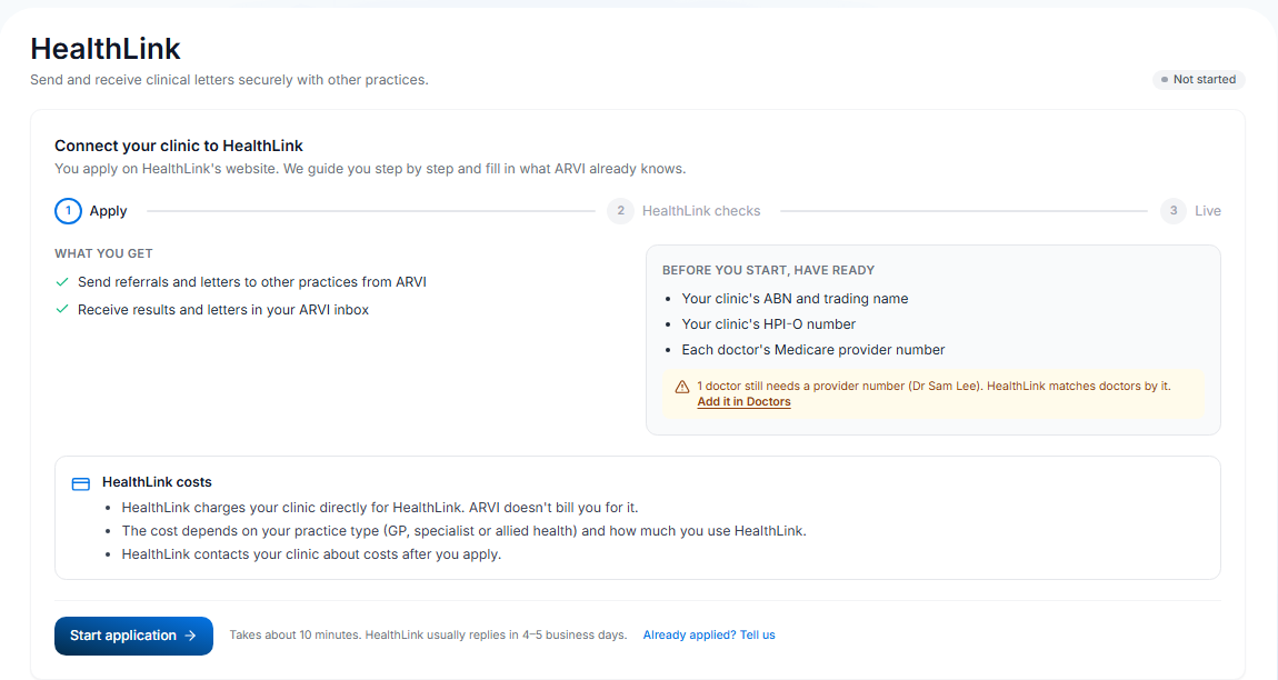 The HealthLink page before you apply
